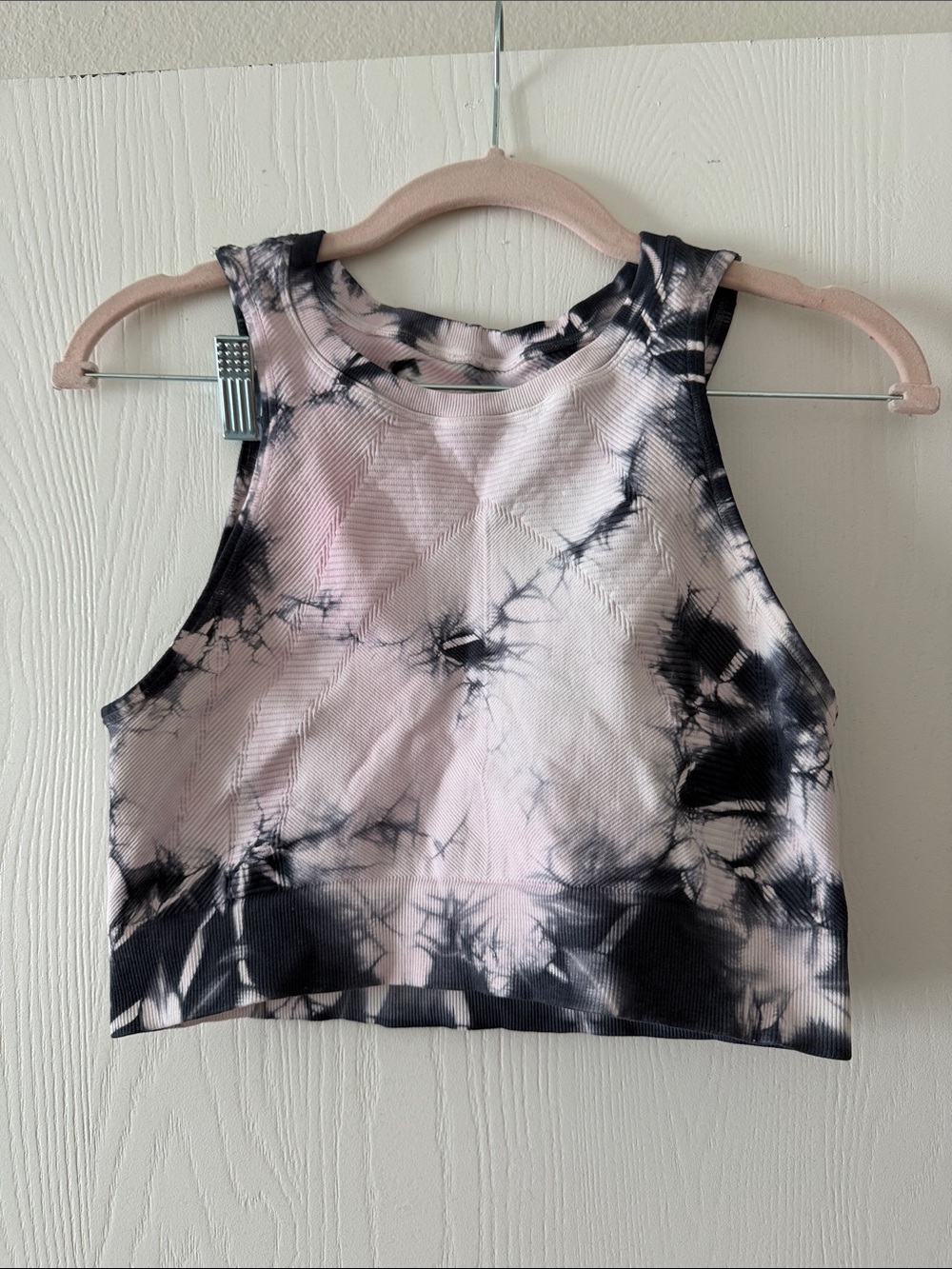 soulcycle Pink & Black Tie-Dye Ribbed Crop Tank
